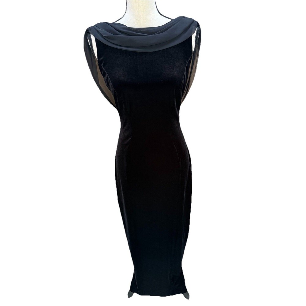 CACHE VTG Elegant Black velvet maxi Dress evening gown  1990s–2000s